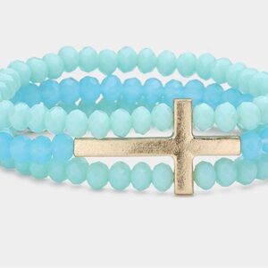 Gold and Blue Beaded Cross Bracelet
